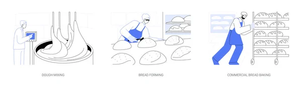 Ekmek Pişirme Soyut Konsept Vektör Çizimi Seti Hamur Karıştırma Ekmek — Stok Vektör
