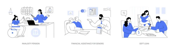 Auxílio Financeiro Social Conceito Abstrato Conjunto Ilustração Vetorial Pensão Por — Vetor de Stock