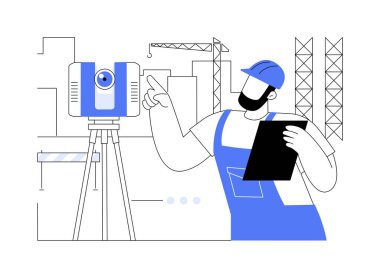 Lazer tarayıcıları soyut konsept vektör çizimi. Mühendisler 3D nesne gözlemi, lazer tarayıcı kullanımı, bilimsel icatlar, fizik sektörü, tanımlama sistemi soyut metaforu ile ilgilenirler..