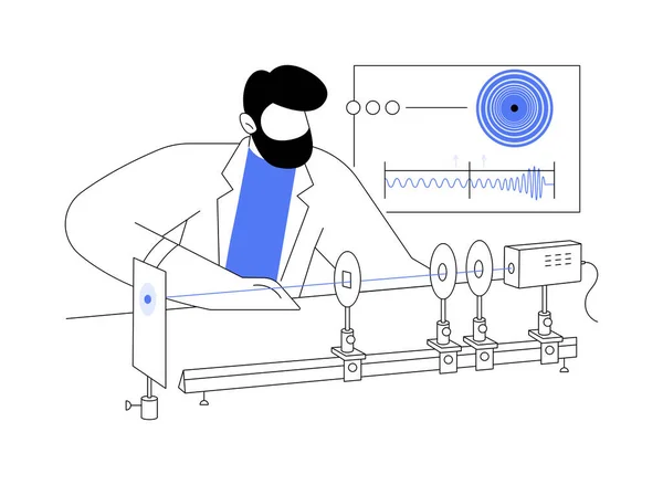 Voer Laser Experiment Abstract Concept Vector Illustratie Wetenschapper Maakt Laserexperiment — Stockvector
