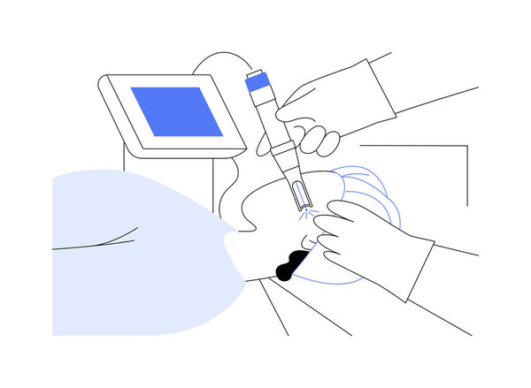 Medical laser application abstract concept vector illustration. Doctor using medical laser as treatment method, scientific innovation, physics industry, rejuvenation procedure abstract metaphor.