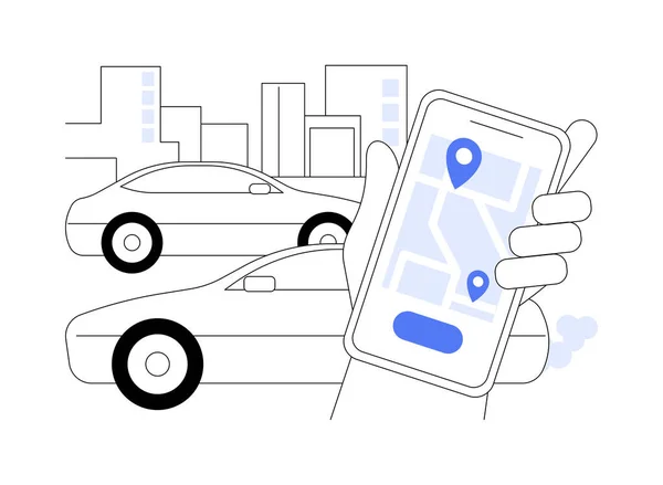 预订一个乘坐抽象概念向量说明 拥有智能手机的人出租车接站 预订车位 使用商业城市交通 城市车辆订单抽象隐喻 — 图库矢量图片