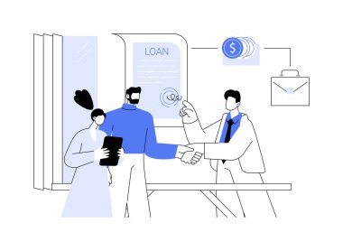 İş kredisi soyut konsept vektör çizimi. Mutlu iş çifti kredi, finans hizmetleri, ticari banka, kurumsal bankacılık, başarılı anlaşma ve soyut metafor alıyor.