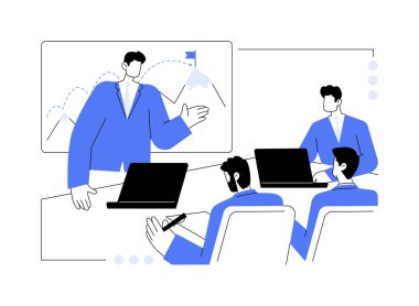 Liderlik eğitimi soyut konsept vektör çizimi. Liderlik kursunda çok ırklı işçiler, şirket işleri, ofis yaşam tarzı, çalışanların eğitim programı soyut metafor.