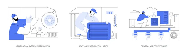 Set Illustrazioni Vettoriali Astratte Installazione Hvac Installazione Del Sistema Ventilazione — Vettoriale Stock