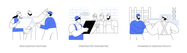 Construtor Comunicação Conceito Abstrato Conjunto Ilustração Vetorial Leia Planos Construção — Vetor de Stock