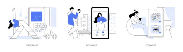 Lifestyle Mobile Apps Abstraktes Konzept Vektor Illustration Set Fitte Frau — Stockvektor
