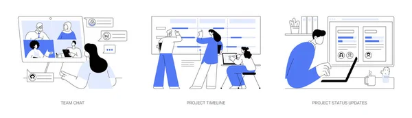 Projectmanagement Tools Abstract Concept Vector Illustratie Set Diverse Collega Praten — Stockvector