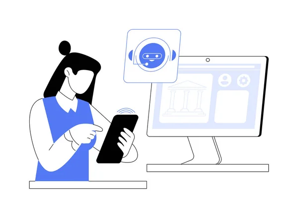 Chatbot Assistant Concept Abstrait Illustration Vectorielle Femme Avec Smartphone Aide — Image vectorielle