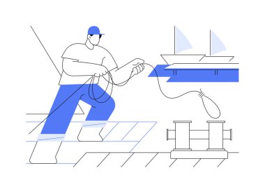 Yat iskelesi soyut konsept vektör çizimi. Yat marinaya girişi, yelkencilik aktivitesi, kişisel tekne demirleme, su nakliyesi, lüks gemi iskelesi, yaz tatili soyut metaforu..