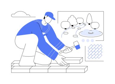 Paths, soyut konsept vektör çizimi yapıyor. Parktaki tuğlaları kullanan müteahhit inşaat yolları, dış çalışmalar, sıkı peyzajlar, soyut metaforlar..