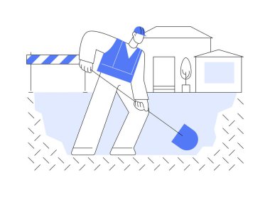 Hendek kazmak soyut konsept vektör çizimi. Tamirci bir drenaj sistemi, özel ev binası, konut inşaatı, dış metafor kurmak için siper kazıyor..