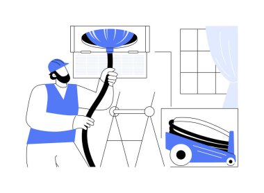 Hava kanalı soyut konsept vektör çizimi. Tamirci havalandırmayı özel ekipmanlarla, özel bakım servisiyle, havalandırma sistemiyle, küf temizleme metaforuyla temizler..