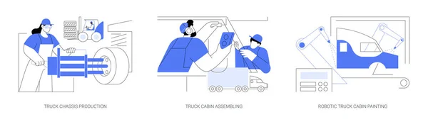 Ciężarówka Produkcji Abstrakcyjny Zestaw Ilustracji Wektor Koncepcji Produkcja Podwozi Samochodów — Wektor stockowy