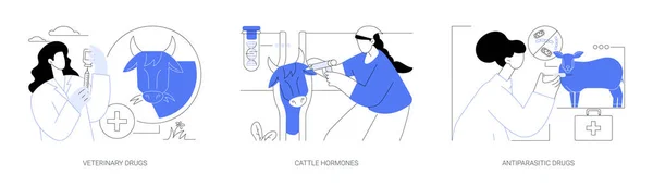 Set Illustrazioni Vettoriali Astratte Animali Farmaci Veterinari Ormoni Bovini Antibiotici — Vettoriale Stock