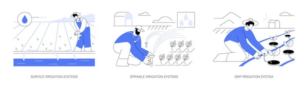 Irrigation Systems Abstract Concept Vector Illustration Set Surface Irrigation Systems — Stock Vector