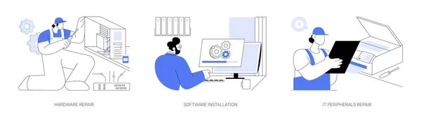 Sistema Administração Conceito Abstrato Conjunto Ilustrações Vetoriais Computador Técnico Fixação — Vetor de Stock