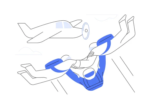 スカイダイビング抽象概念ベクトルイラスト 空中のスカイダイバーのグループ パラシュートエアロビクス 極端な活動 エンターテイメント時間 アドレナリンを取得 アドベンチャースポーツ抽象的なメタファー — ストックベクタ