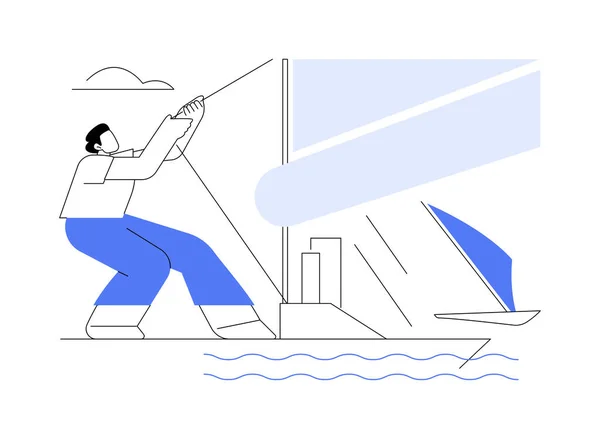 Setting Sail Abstract Concept Vector Illustration Young Man Controls Adjusts — Stock Vector