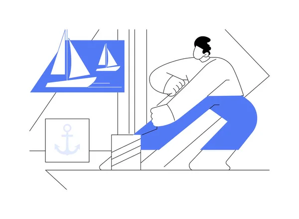 Yacht Manœuvrer Concept Abstrait Illustration Vectorielle Man Making Tacking Voile — Image vectorielle
