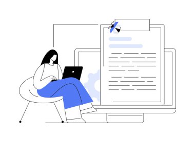 Hata raporu soyut konsept vektör çizimi. Profesyonel soru-cevap mühendisi hata raporu belgesi, bilişim şirketi çalışanı, yazılım geliştirme, kalite güvencesi sektörü soyut metaforu.