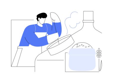 Bira mayalanması soyut konsept vektör çizimi. İşçiler bira fermantasyonu, ev yapımı içecek üretimi, alkol imalatı, damıtma endüstrisi soyut metaforu ile ilgilenirler..