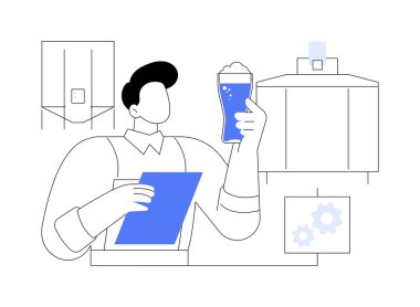 Filtreleme soyut konsept vektör çizimi. Bira filtreleme, içecek üretim endüstrisi, alkol içeceği imalatı, demleme süreci soyut metaforu.