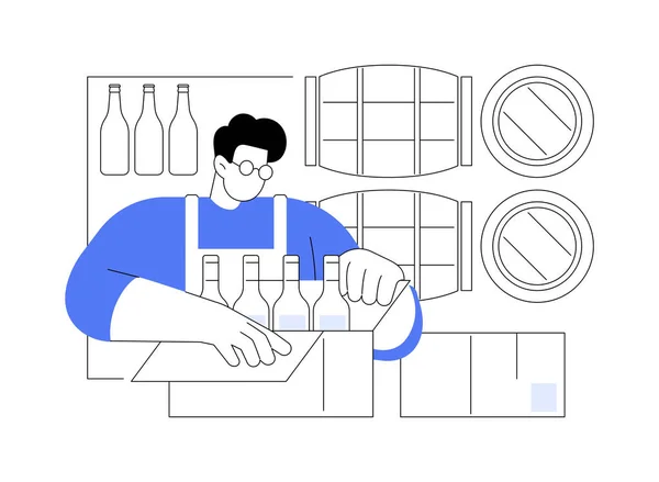 Barrel老化抽象概念向量说明 工厂工人包装酒精饮料 酿造工艺 啤酒制造和成熟 饮料生产行业抽象隐喻 — 图库矢量图片