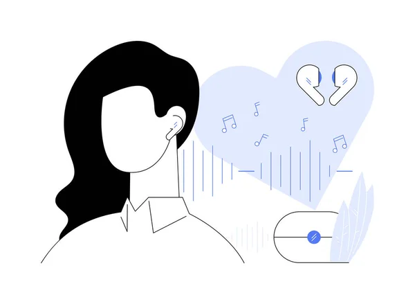 Бездротові Навушники Абстрактна Концепція Векторні Ілюстрації Жінка Слухає Музику Допомогою — стоковий вектор