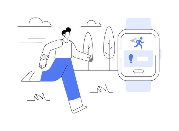 Smartwatch Fitness Tracker Αφηρημένη Έννοια Διάνυσμα Εικονογράφηση Άνθρωπος Smartwatch Τρέχει — Διανυσματικό Αρχείο