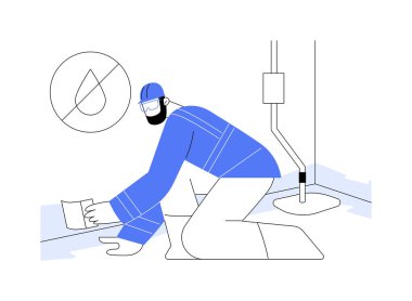 Bodrum su geçirmez soyut konsept vektör çizimi. Müteahhit drenaj sistemi kuruyor ve bodruma pompalıyor, nem tedavisi, tamirci soyut metaforu..