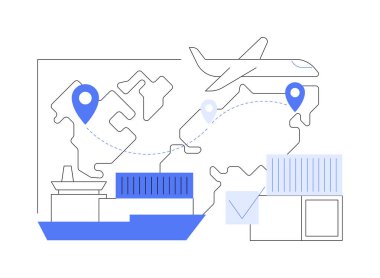 Malların soyut konsept vektör illüstrasyonunun ihracatı. Ticari sanayi, karayolu, deniz ve hava yoluyla mal taşımacılığı, dış ticaret, uluslararası taşımacılık hizmetleri soyut metafor.
