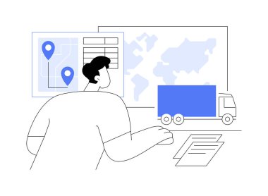 Logistics planning abstract concept vector illustration. Logistics company worker controls plan shipping, fulfillment centers, export business, goods transportation abstract metaphor. clipart