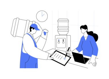 Su teslimatı soyut konsept vektör çizimi. Kurye ofise içme suyu getirdi, şirket işi, ofis hayatı, hızlı ulaşım servisi soyut metaforu..