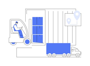 Birim oluşumu soyut konsept vektör illüstrasyonunu yükle. Kamyonda ISO konteynırlarını yükleyen adam, bedenleri değiş tokuş, ihracat işi, dış ticaret, sipariş soyut metaforu.