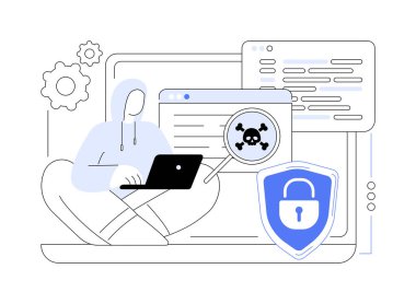 Etik hacker soyut konsept vektör çizimi. Profesyonel etik korsan nüfuz testi, siber güvenlik uygulaması, savunmasızlık analisti, bilişim teknolojisi soyut metaforu ile ilgilenir..