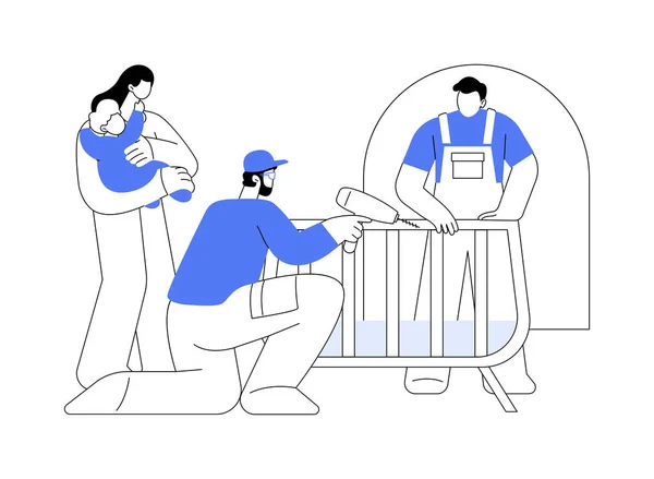 Individuelle Babymöbel Abstraktes Konzept Vektor Illustration Reparaturarbeiter Packen Krippe Anwesenheit — Stockvektor