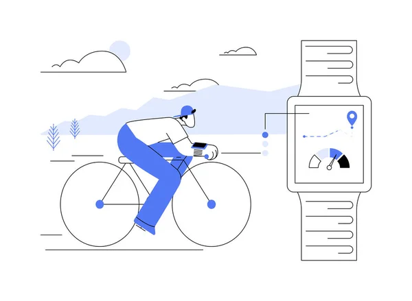 Smartwatch Ciclismo Livre Rastreamento Conceito Abstrato Vetor Ilustração Homem Usando — Vetor de Stock