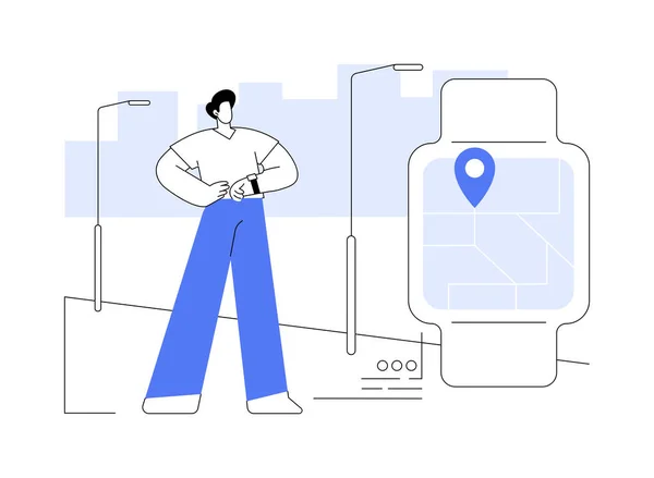 Иллюстрация Вектора Концепции Smartwatch Человек Помощью Смартфона Проверяет Местоположение Использование — стоковый вектор