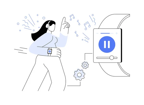 Lyssna Musik Med Smartwatch Abstrakt Koncept Vektor Illustration Kvinna Lyssnar — Stock vektor