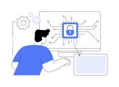 Şifreleme soyut konsept vektör çizimi. Bilişim uzmanı İnternet 'te veri gizliliğini, modern bilgisayar teknolojisini, siber güvenlik endüstrisini, güvenli ağ bağlantısını soyut metaforu korur.