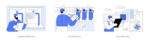 Bina Hizmetleri Denetlemeleri Soyut Konsept Vektör Illüstrasyon Seti Tesisat Yangın — Stok Vektör