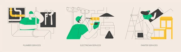 Aannemer Diensten Abstract Concept Vector Illustratie Set Loodgieter Elektricien Diensten — Stockvector