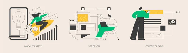 Online Markenmarketing Abstrakte Konzeptvektorillustration Set Digitale Strategie Webdesign Content Erstellung — Stockvektor
