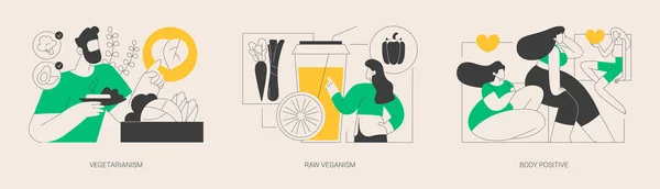 Gesunder Lebensstil Abstraktes Konzept Vektor Illustrationsset Vegetarismus Und Roher Veganismus — Stockvektor