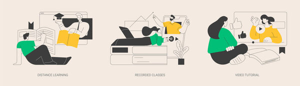 Онлайн образование абстрактное понятие векторный набор иллюстраций. Дистанционное обучение, записанные уроки, видео-учебник, просмотр вебинара, курсы подкастов, обучение, онлайн-абстрактная метафора диплома.