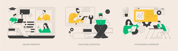 Professionellt Lärande Abstrakt Koncept Vektor Illustration Set Online Workshop Yrkesutbildning — Stock vektor