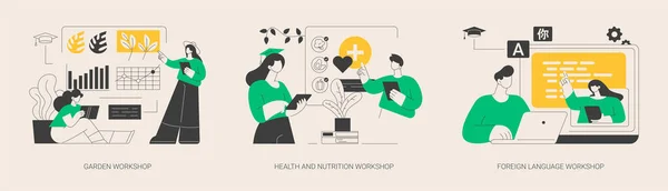 Trainingsprogramma Abstract Concept Vector Illustratie Set Tuin Gezondheid Voeding Workshops — Stockvector