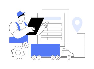 Yol taşıma belgeleri soyut konsept vektör çizimi. Kamyon şoförü CMR sevkiyat notu, ihracat sektörü, dış ticaret, soyut metaforla ulaşım.