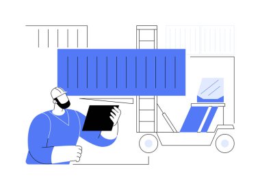 Kargo transferi soyut konsept vektör çizimi. Turna operatörü konteynırları kamyon, ihracat ve ithalat işi, dış ticaret, kıtalararası lojistik soyut metafor kullanarak taşıyor.